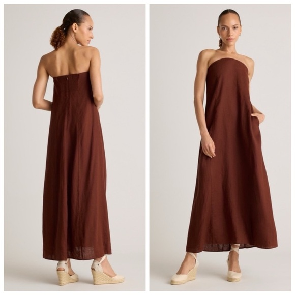 Quince Dresses & Skirts - Quince NEW European Linen Strapless Smocked Back Maxi Dress Chocolate Brown XL